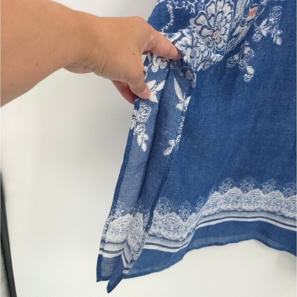 Chicos 100% Linen Floral 2-Way Poncho Top Flowy Boho Blouse Coastal Beach - Picture 6 of 12